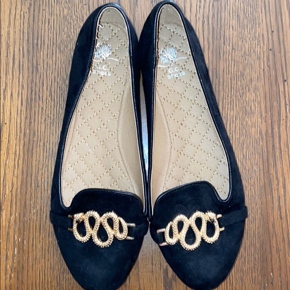 New Century 21 G.c. Shoes black flats gold snake